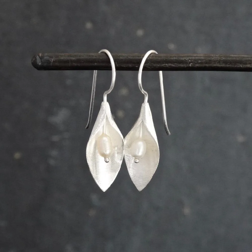 Pearl Brushed Leaf Earrings