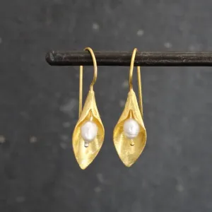 Pearl Brushed Leaf Earrings