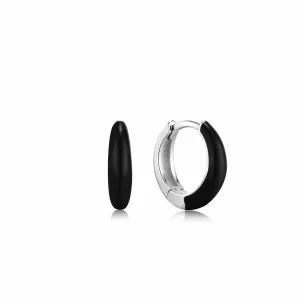 Raven Black Enamel Silver Sleek Huggie
