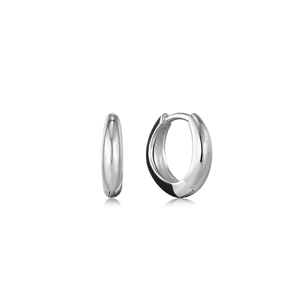 Raven Black Enamel Silver Sleek Huggie