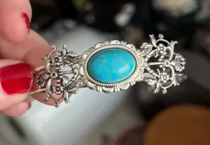Silvertone Faux Turquoise Floral Cuff Bracelet
