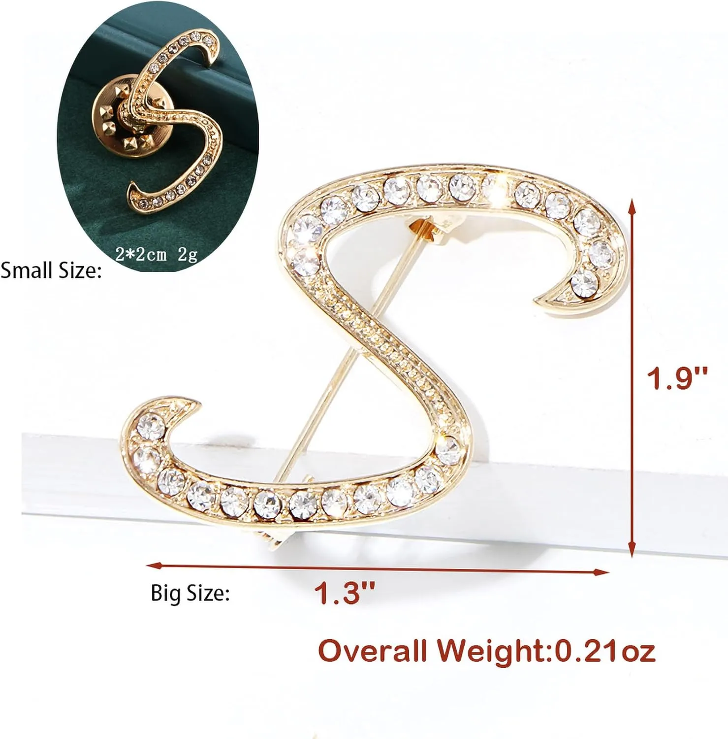 SINNKYA-Z Womans 26 Letter Initial Brooch Pins, Gold Clear Crystal Rhinestone Breastpins Letter Stocking Pins for gifts 2size/package