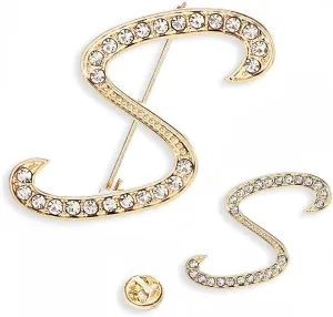 SINNKYA-Z Womans 26 Letter Initial Brooch Pins, Gold Clear Crystal Rhinestone Breastpins Letter Stocking Pins for gifts 2size/package