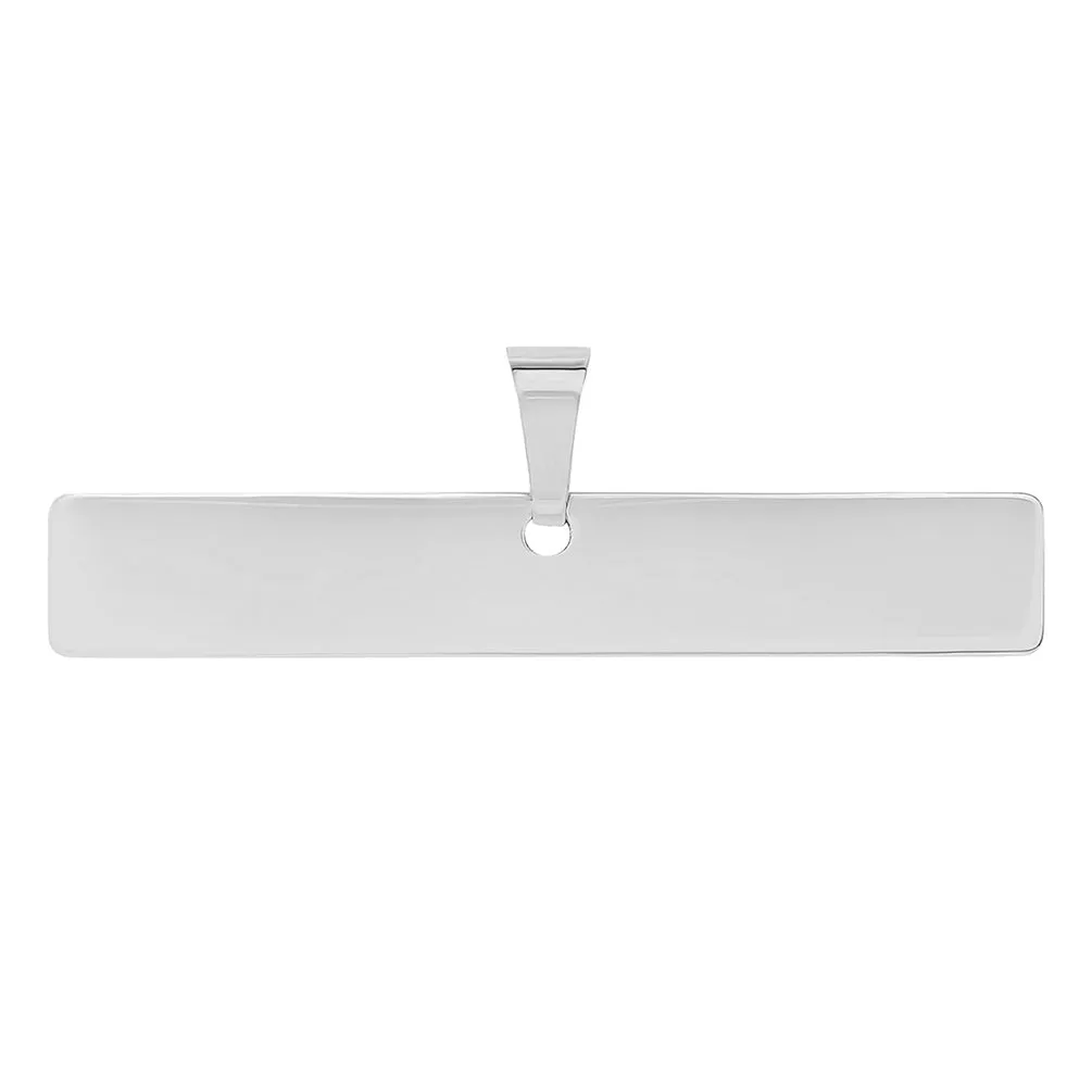 Solid 14k White Gold Engravable Personalized Horizontal Bar Charm Pendant