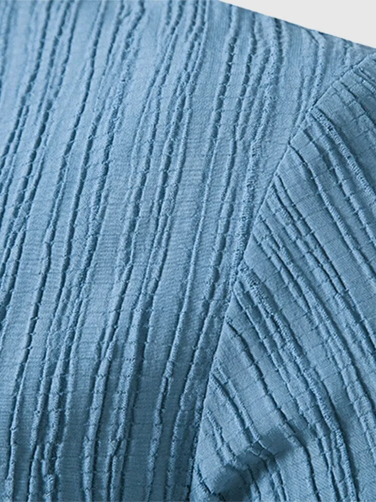 Solid Wave Texture Linen Shirt