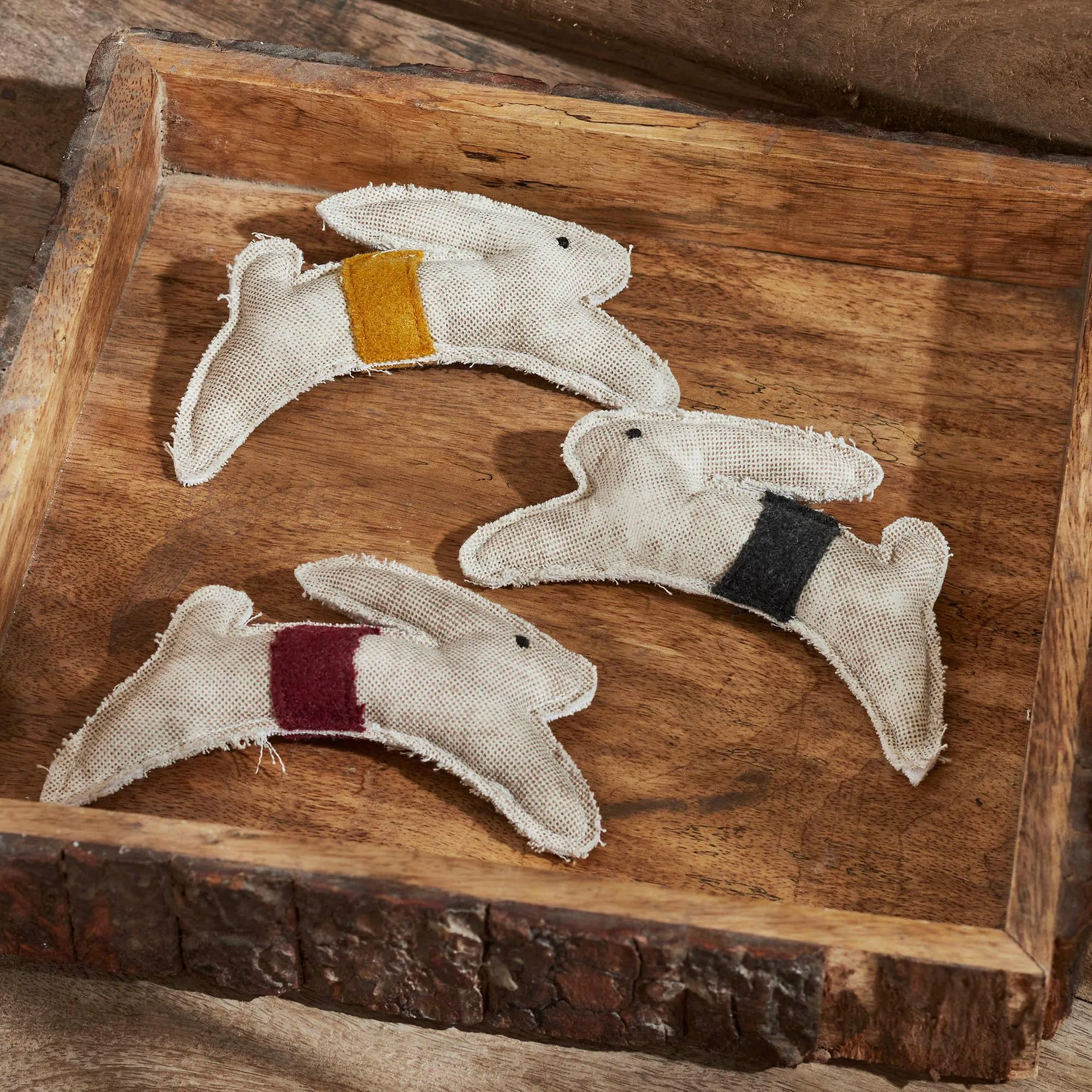Spring In Bloom Primitive Leaping Bunny Bowl Filler Set of 3 3.6x5.5