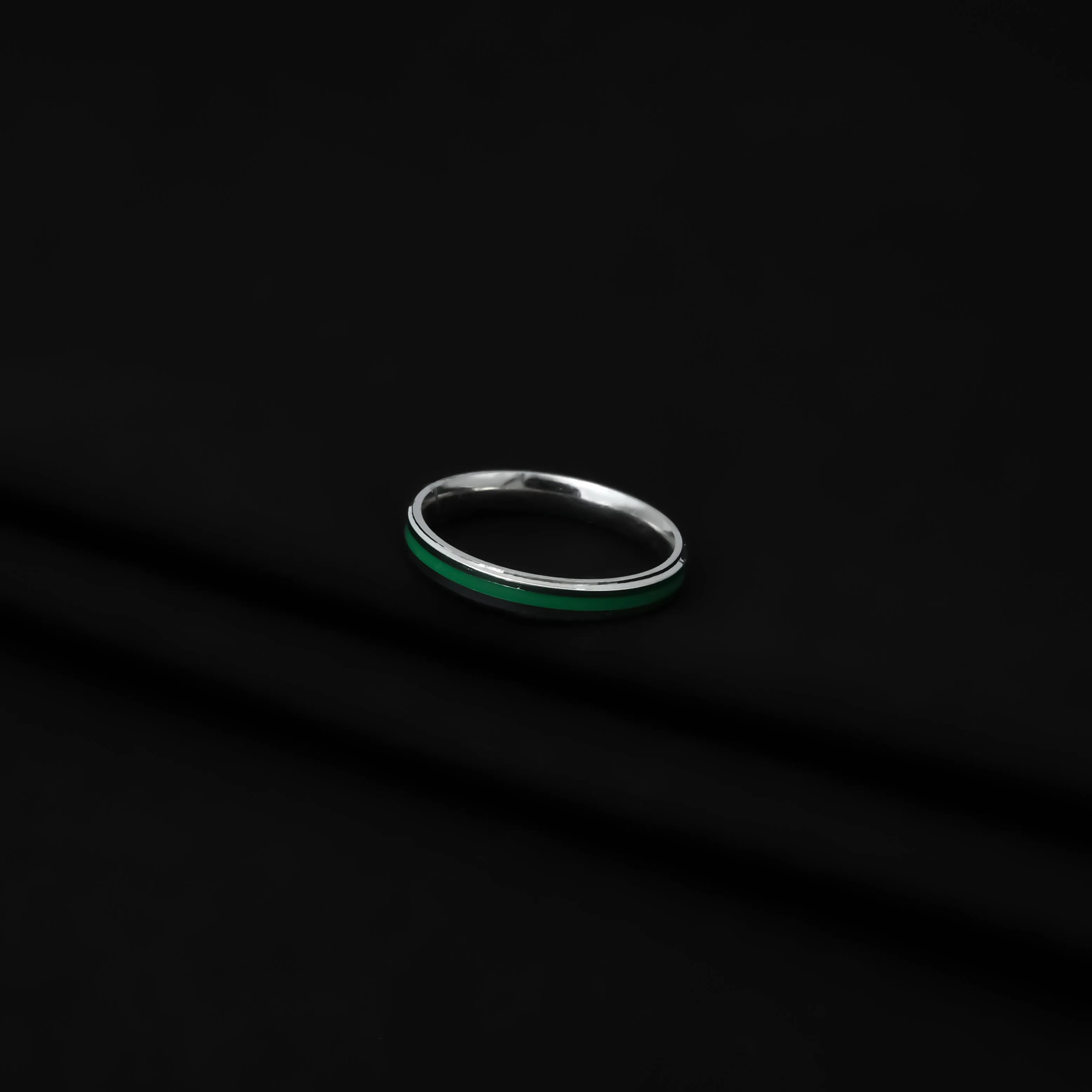 Sterling Silver Trendy Sleek Green Stripe RIng for Girls
