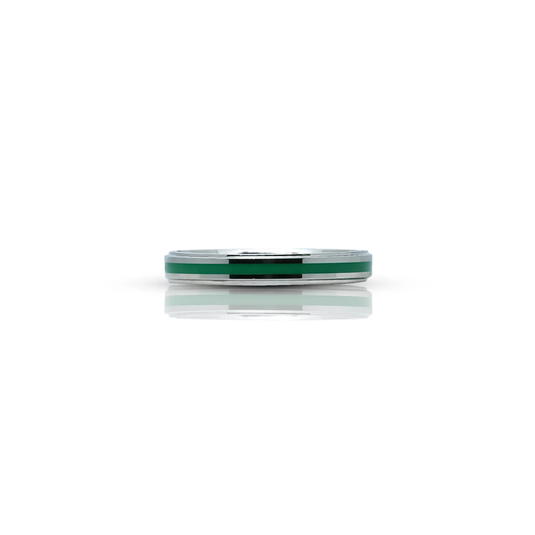 Sterling Silver Trendy Sleek Green Stripe RIng for Girls