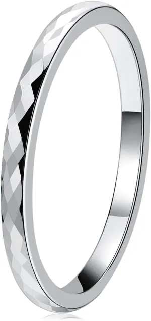 THREE KEYS JEWELRY 2mm/8mm White Tungsten Carbide Ring Wedding Engagement Band Rose Gold/Silver Multi Faceted Fashion Band