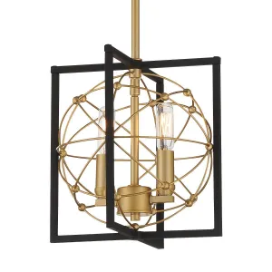 Titans Trace 10 in. 2 Lights Pendant Light Black & Gold Finish