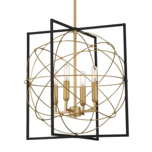 Titans Trace 19 in. 4 Lights Pendant Light Black & Gold Finish
