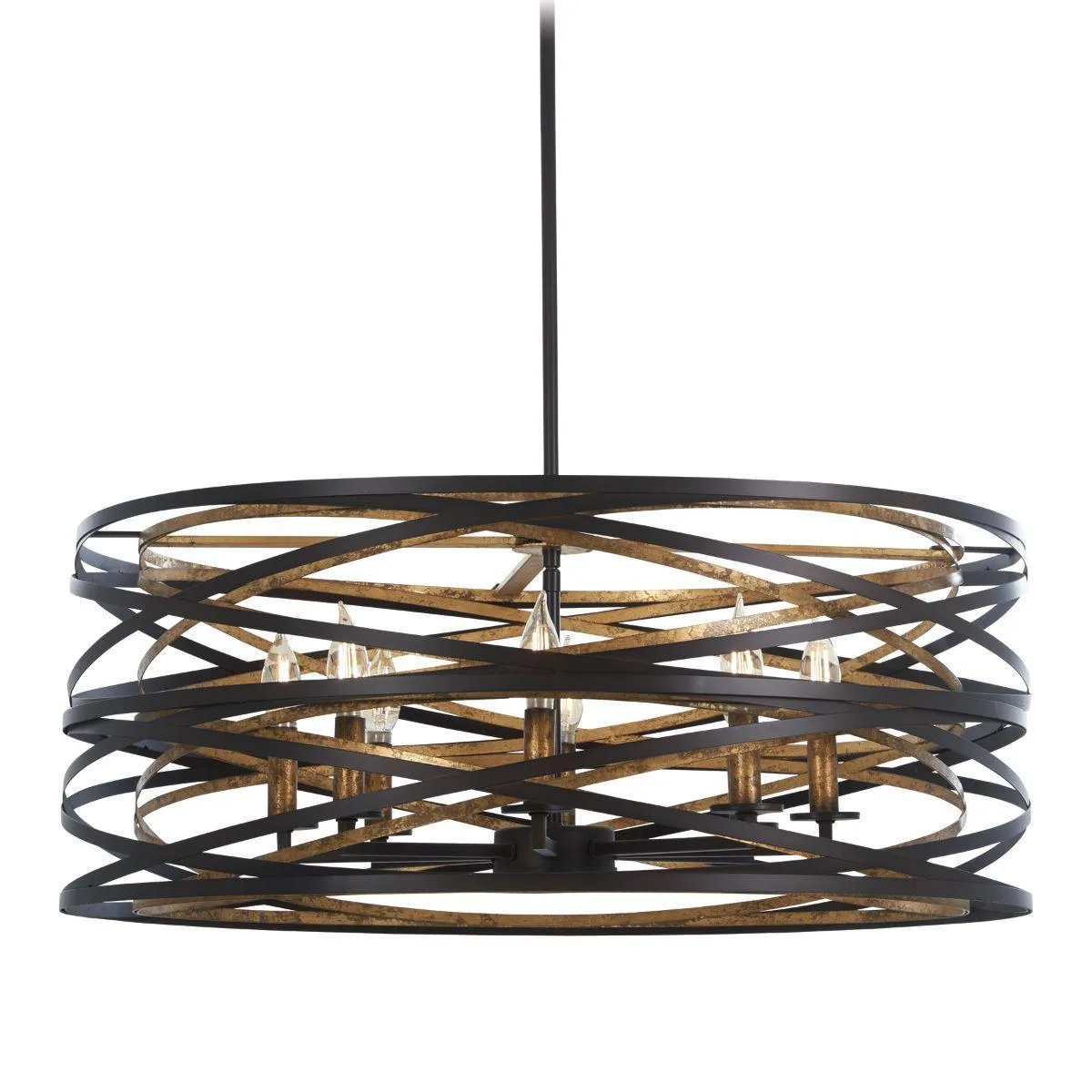 Vortic Flow 28 in. 8 Lights Pendant Light Dark Bronze & Gold Finish