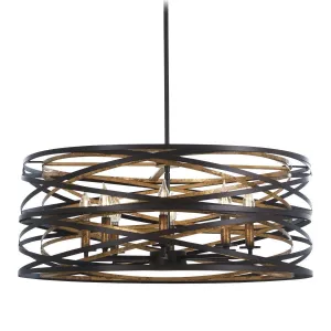 Vortic Flow 28 in. 8 Lights Pendant Light Dark Bronze & Gold Finish