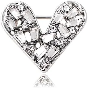 White Crystal Heat Shape Brooches Pins Dainty Rhinestone Love Heart Brooches Women Girls Valentine's Day Gift