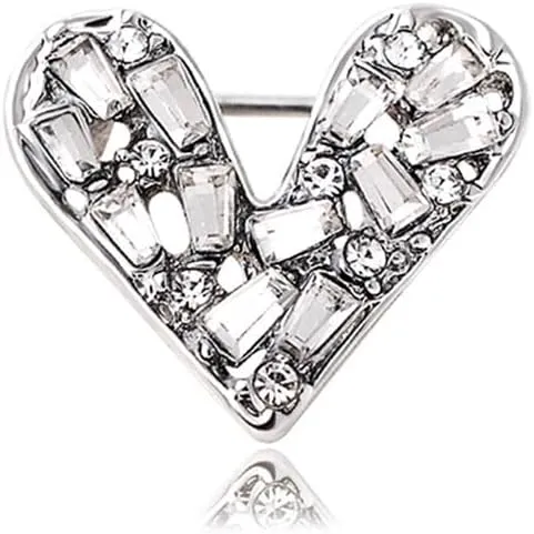 White Crystal Heat Shape Brooches Pins Dainty Rhinestone Love Heart Brooches Women Girls Valentine's Day Gift