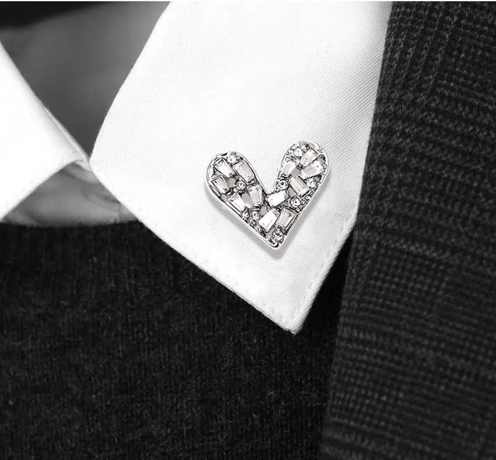 White Crystal Heat Shape Brooches Pins Dainty Rhinestone Love Heart Brooches Women Girls Valentine's Day Gift