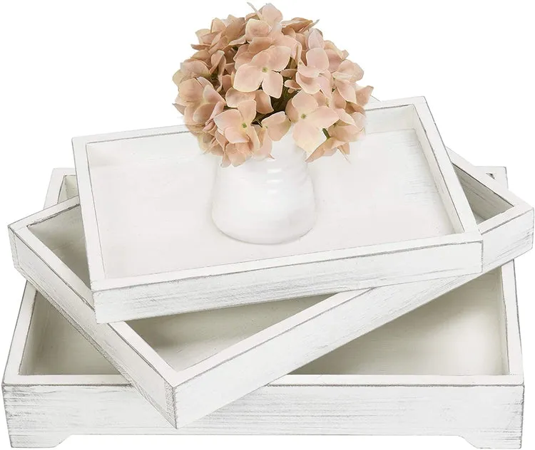 White Wood Nesting Serving Trays, Set of 3