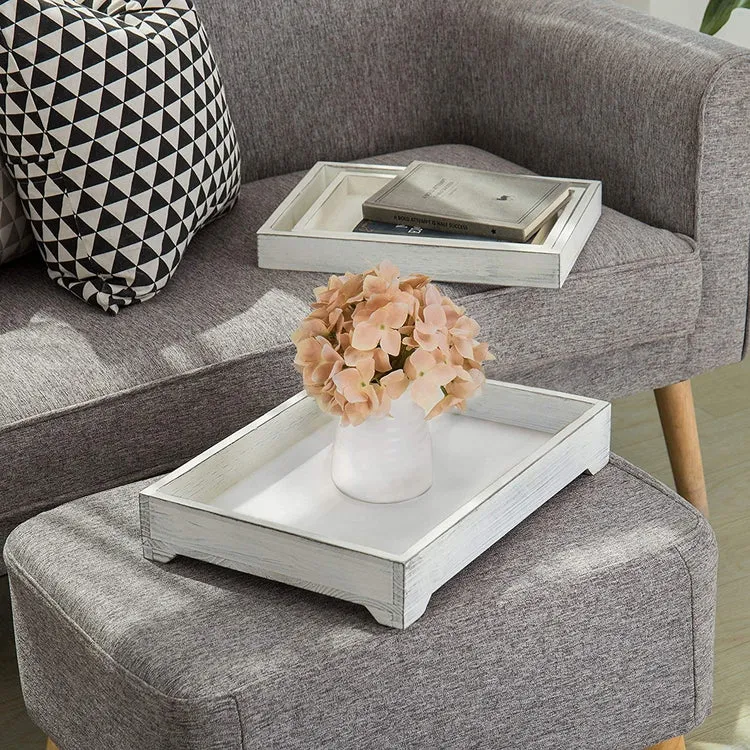 White Wood Nesting Serving Trays, Set of 3