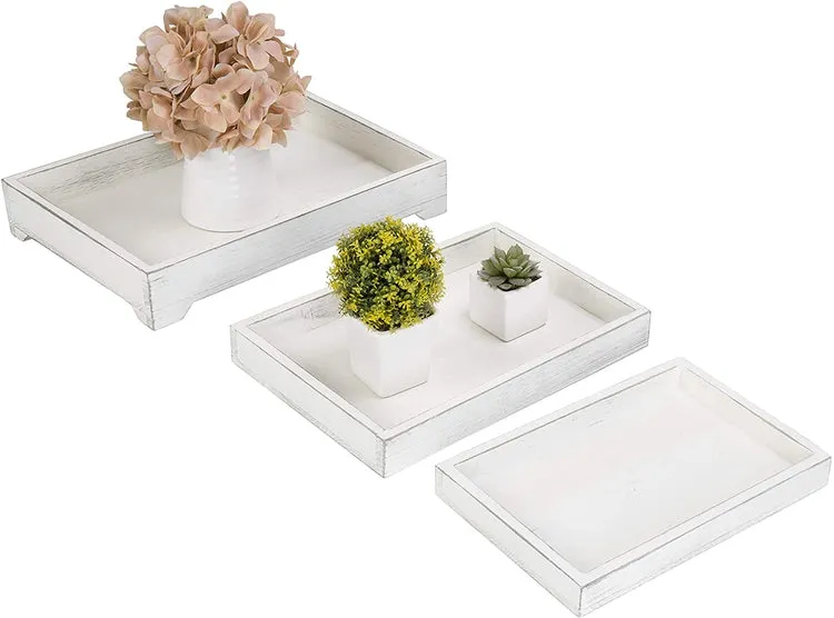White Wood Nesting Serving Trays, Set of 3