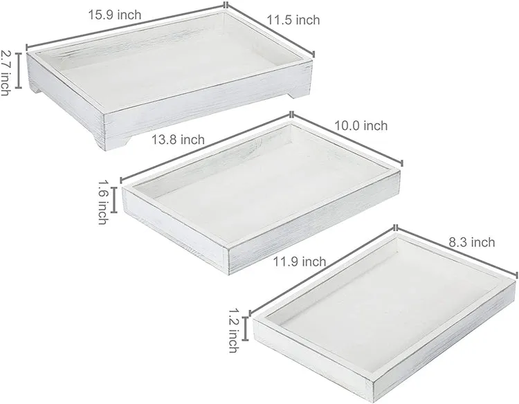 White Wood Nesting Serving Trays, Set of 3