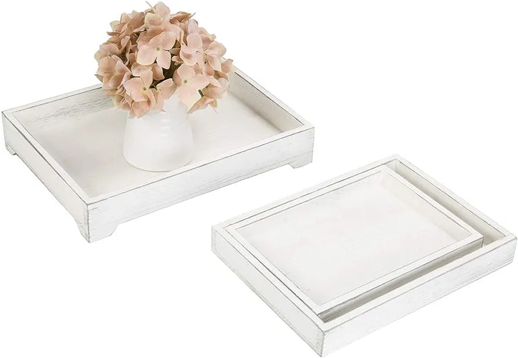 White Wood Nesting Serving Trays, Set of 3