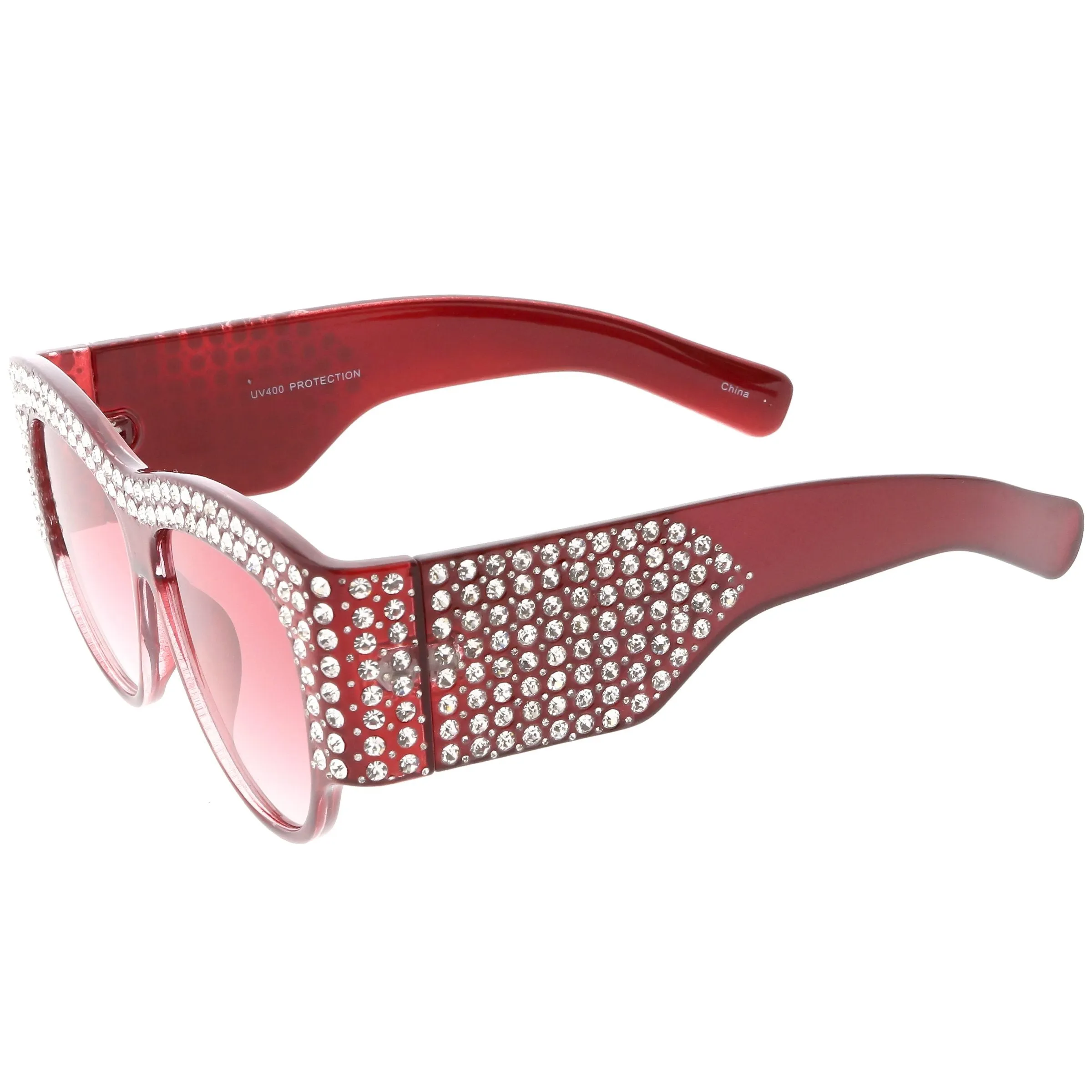 Women's Handcrafted Oversize Horned Rim Rhinestone Sunglasses C609