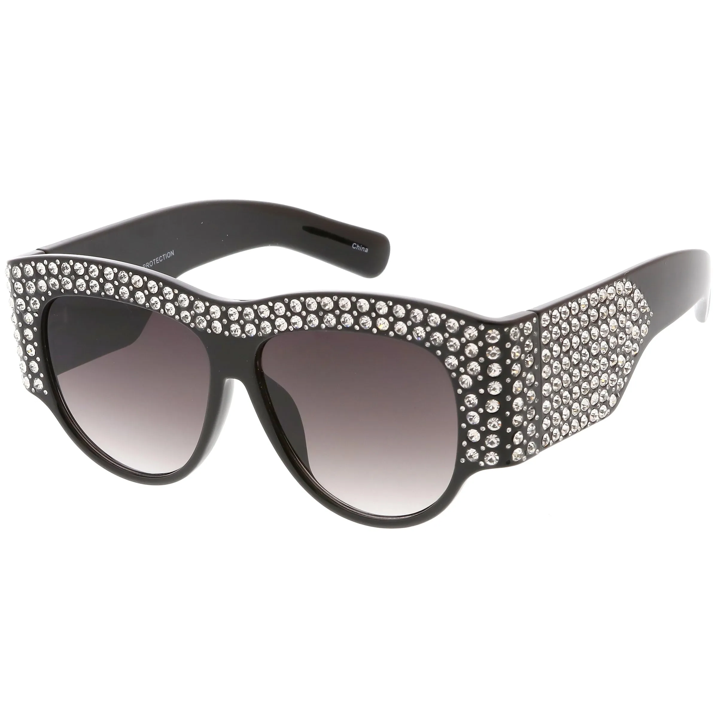 Women's Handcrafted Oversize Horned Rim Rhinestone Sunglasses C609