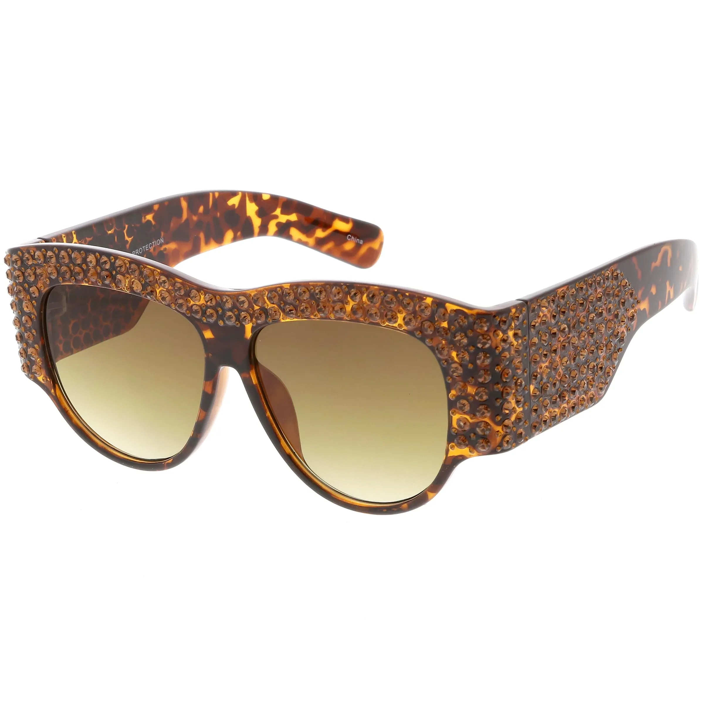Women's Handcrafted Oversize Horned Rim Rhinestone Sunglasses C609