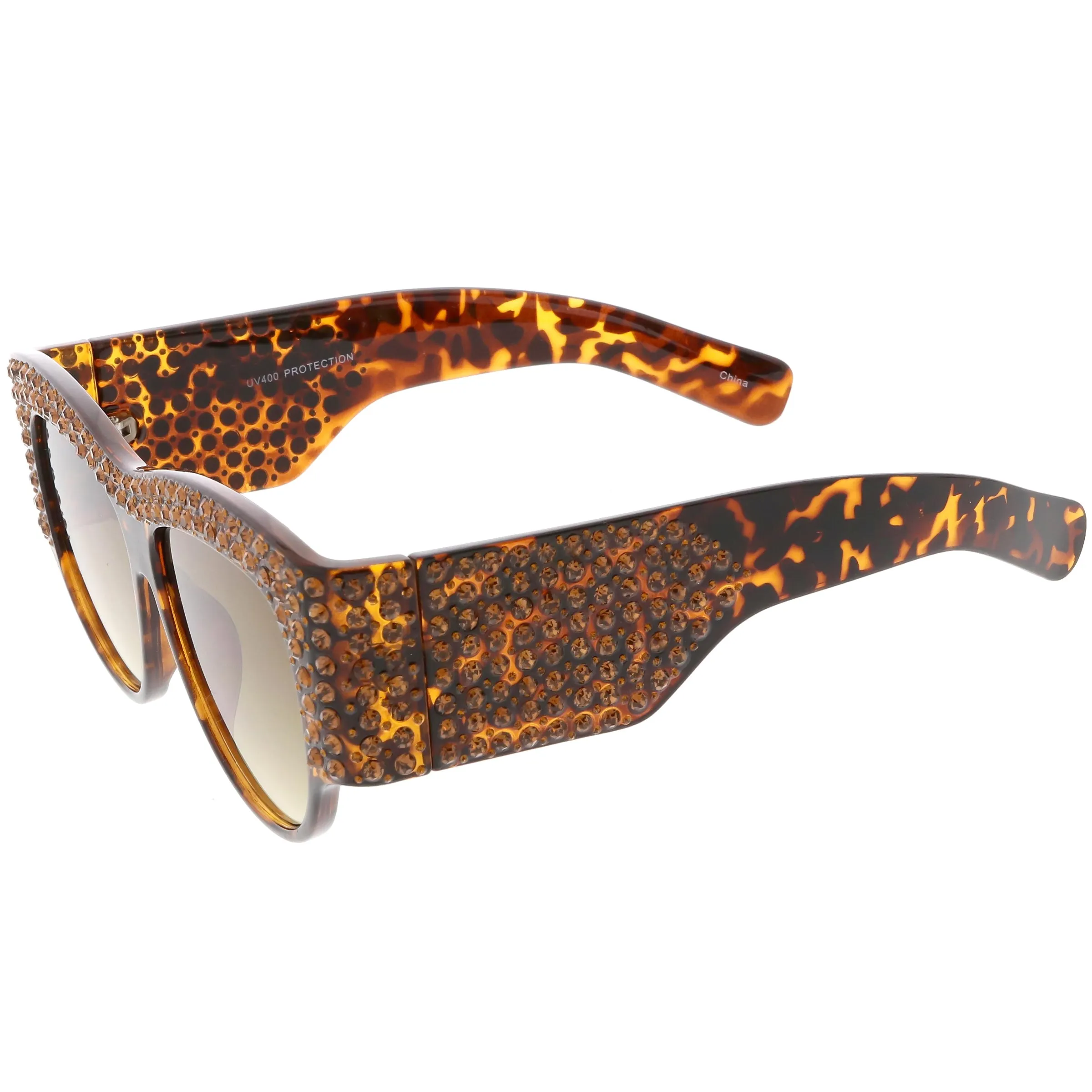 Women's Handcrafted Oversize Horned Rim Rhinestone Sunglasses C609