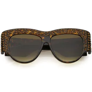 Women's Handcrafted Oversize Horned Rim Rhinestone Sunglasses C609