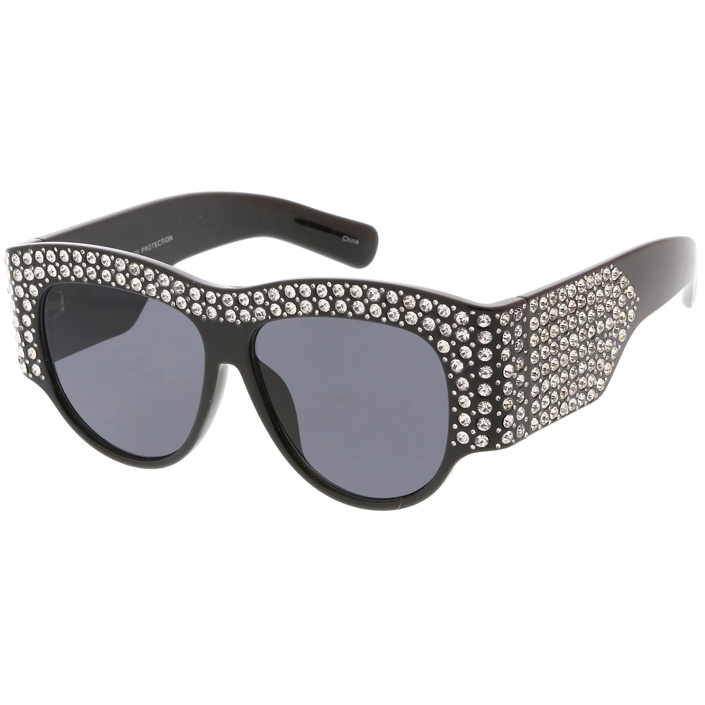 Women's Handcrafted Oversize Horned Rim Rhinestone Sunglasses C609