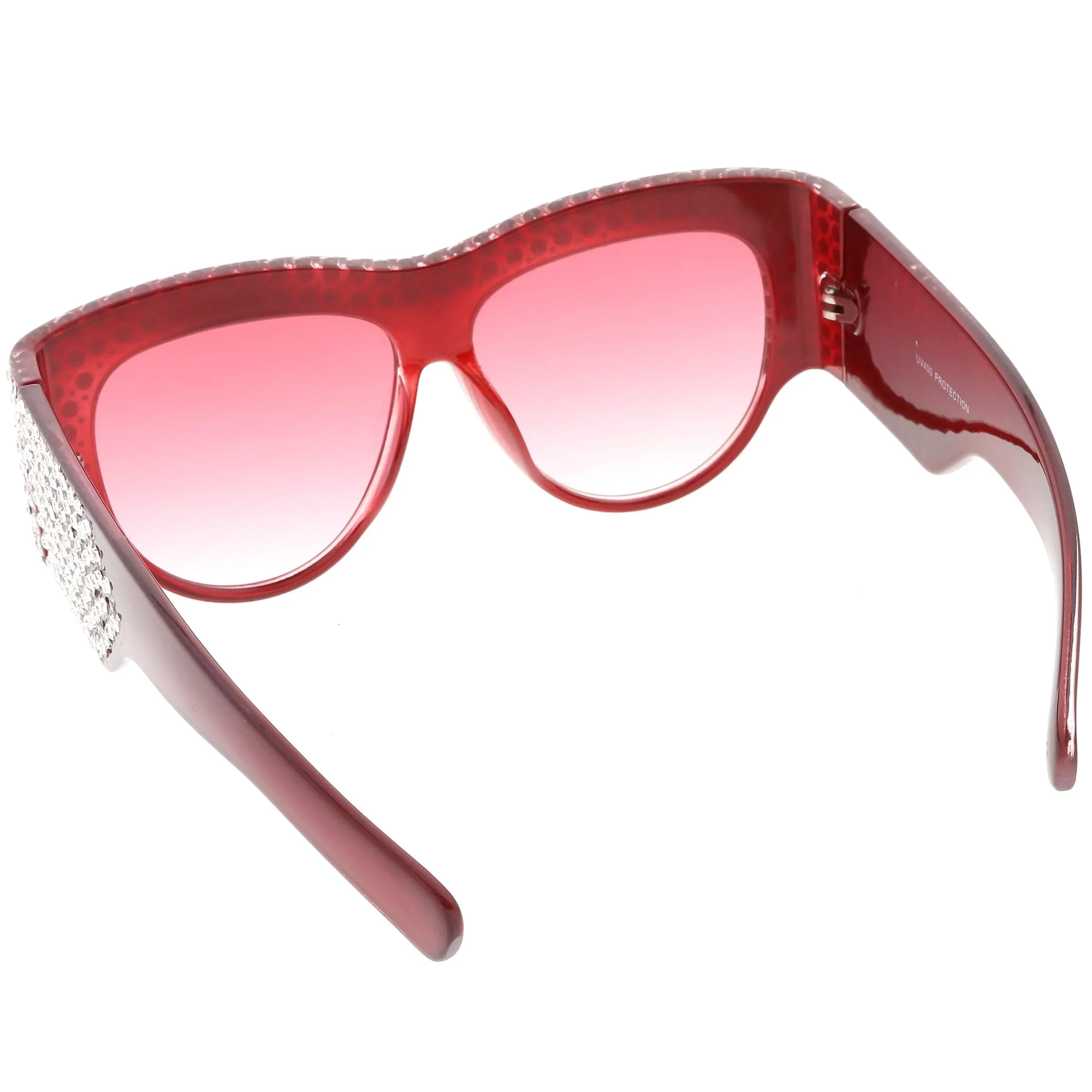 Women's Handcrafted Oversize Horned Rim Rhinestone Sunglasses C609