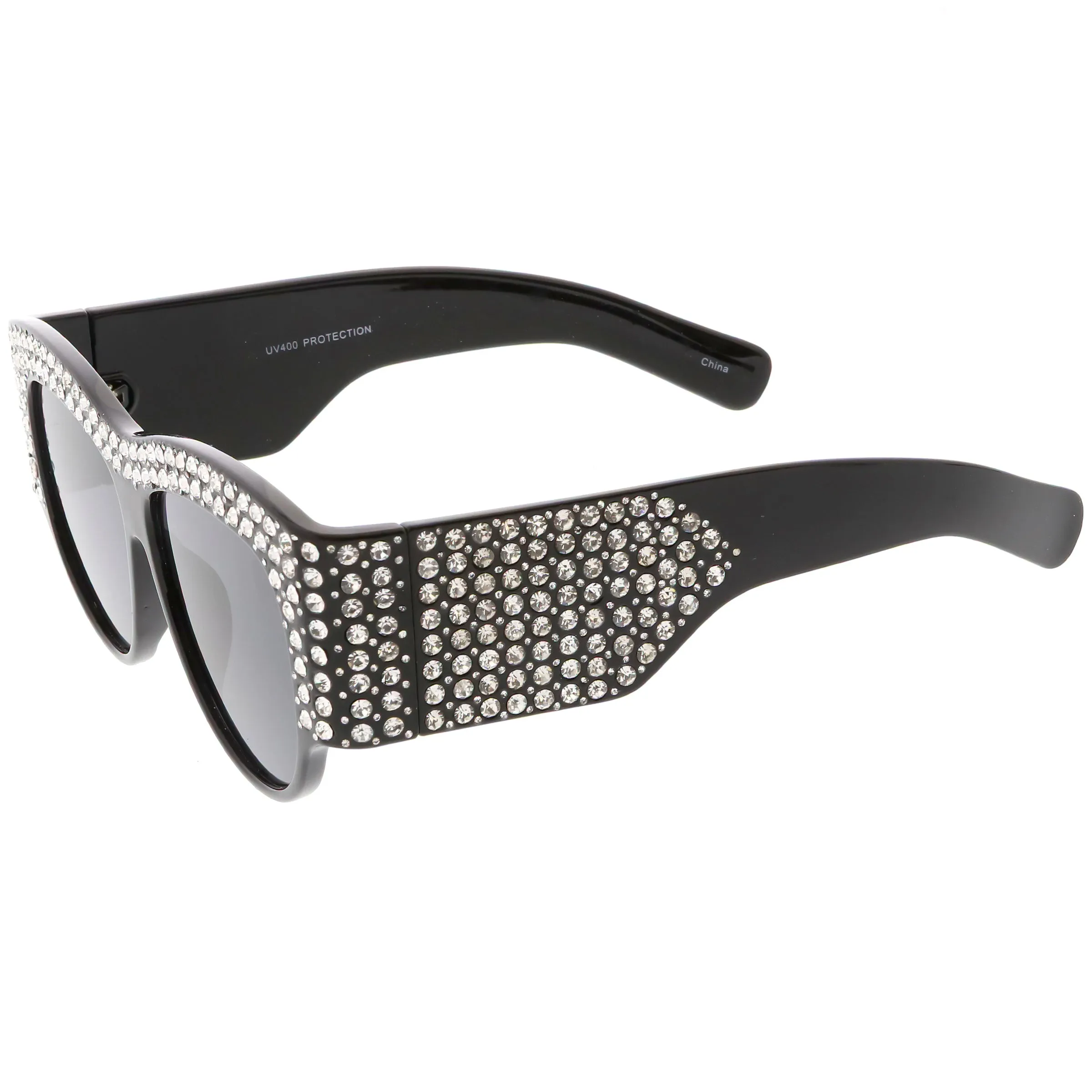 Women's Handcrafted Oversize Horned Rim Rhinestone Sunglasses C609